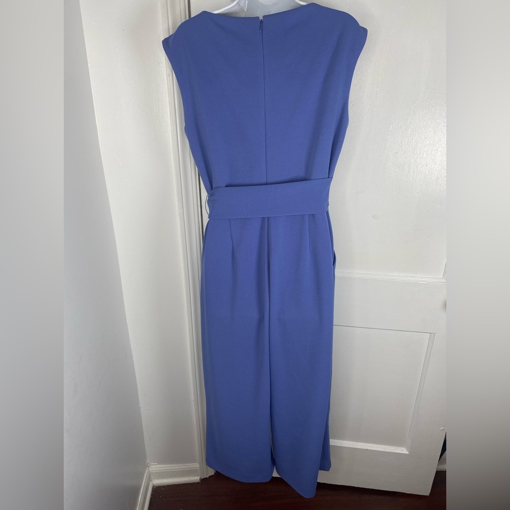 Tahari ASL 8 Macys Periwinkle Blue Sleeveless Tie-Waist Jumpsuit w Pockets - Picture 4 of 7